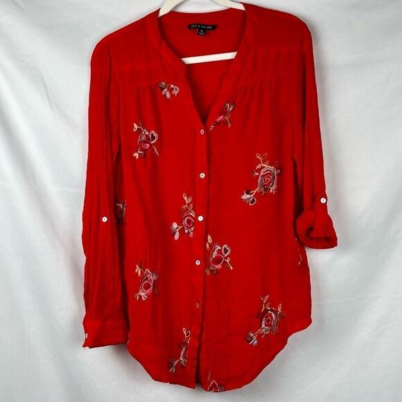 Zac & Rachel Floral Retro Button Up Long Sleeve Top Medium - Picture 2 of 11